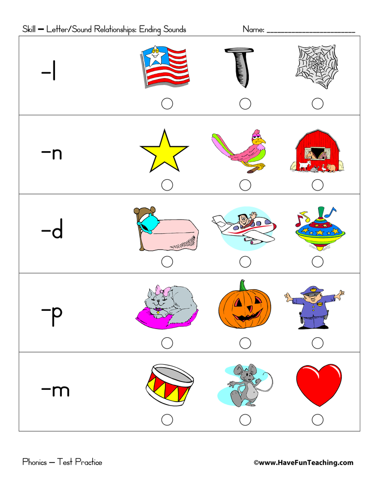 Student Led Ending Sounds Test Practice Worksheet teaching resource preview