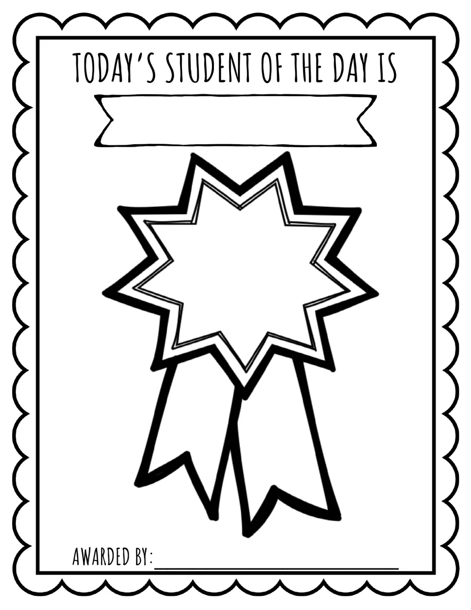 Classmate award page for the student celebration book, labeled “Today's Student of the Day Is” and “Awarded By”
