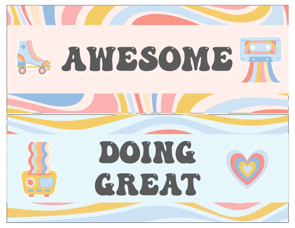 Behavior clip chart cut-out pieces: the top two levels, Awesome and Doing Great, with roller skate, cassette and heart art