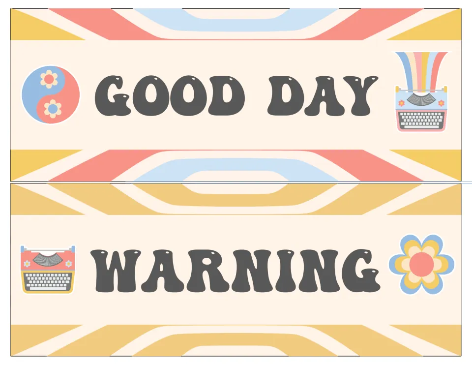 Behavior clip chart cut-out pieces: the Good Day and Warning levels, decorated with yin-yang, typewriter and flower art