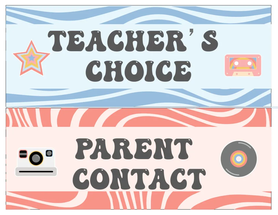 Behavior clip chart cut-out pieces: the Teacher's Choice and Parent Contact levels, with star, camera and record art