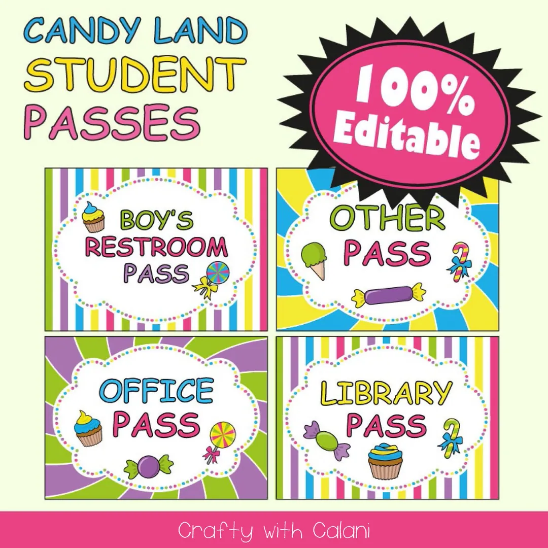 Student's Hall Pass in Candy Land Theme - 100% Editable – cover