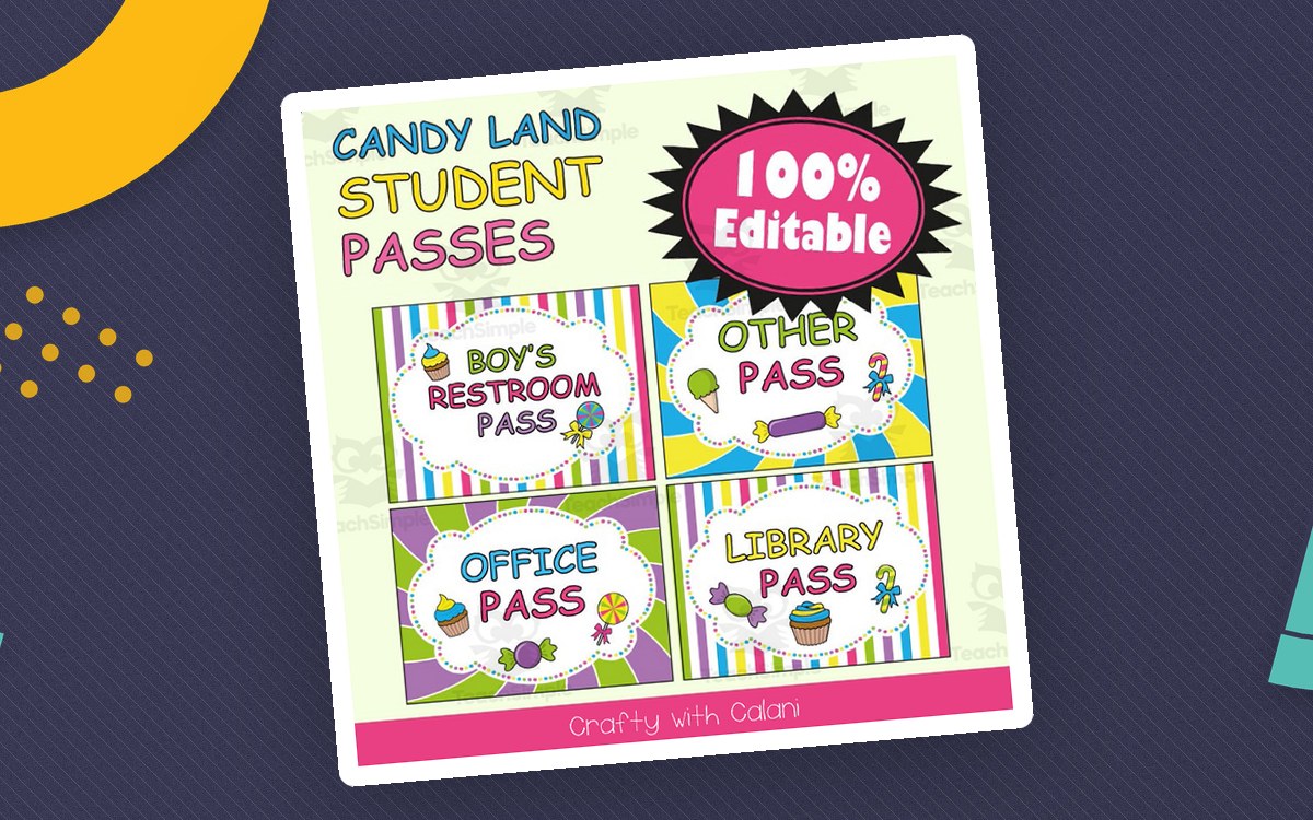 Student's Hall Pass in Candy Land Theme - 100% Editable preview: hall pass candy presentation slides