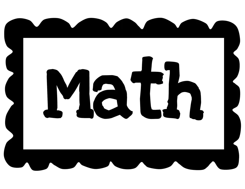 Math subject header in bold hand-lettered black type, a printable sign for labeling the math display area