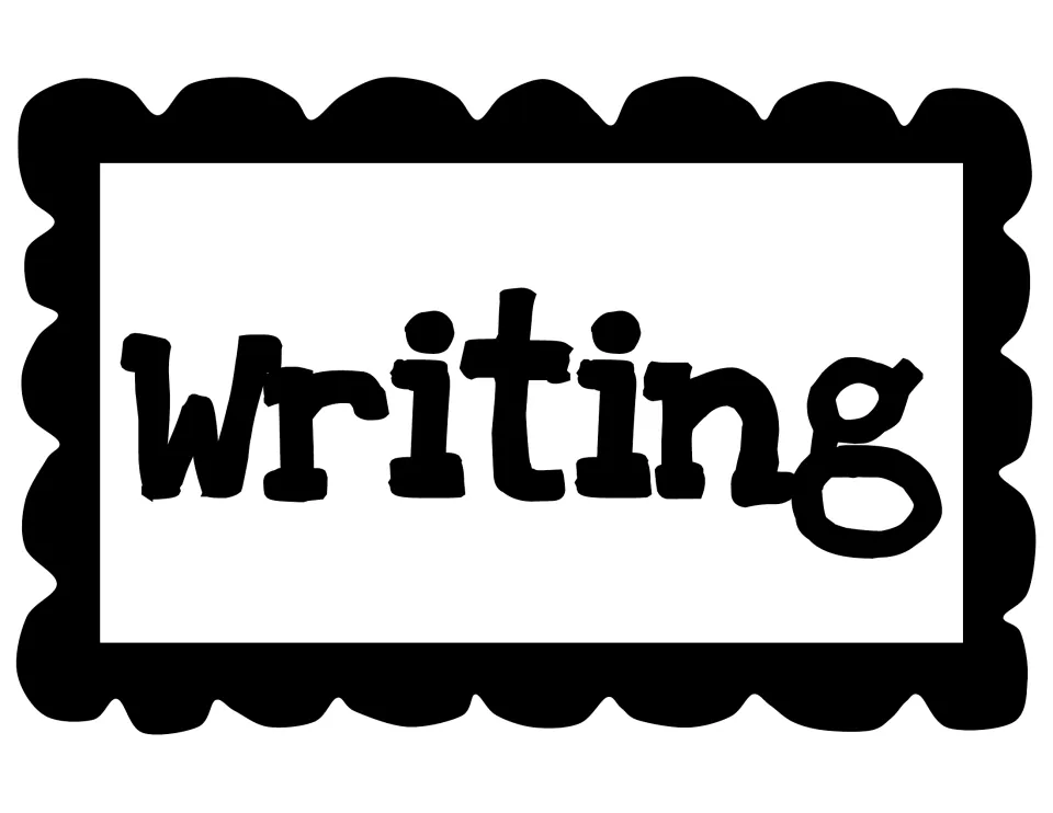Writing subject sign showing the word Writing in thick black letters, printable to head a writing display