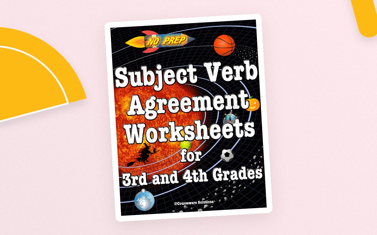 Subject-Verb Agreement cover for third and fourth grades with a basketball-and-soccer design