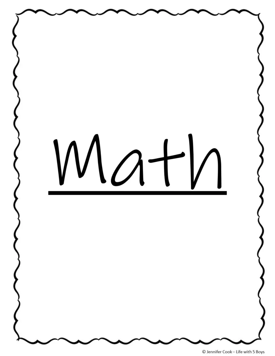 Math subject title page for organizing an emergency substitute's activities, with no added teacher notes