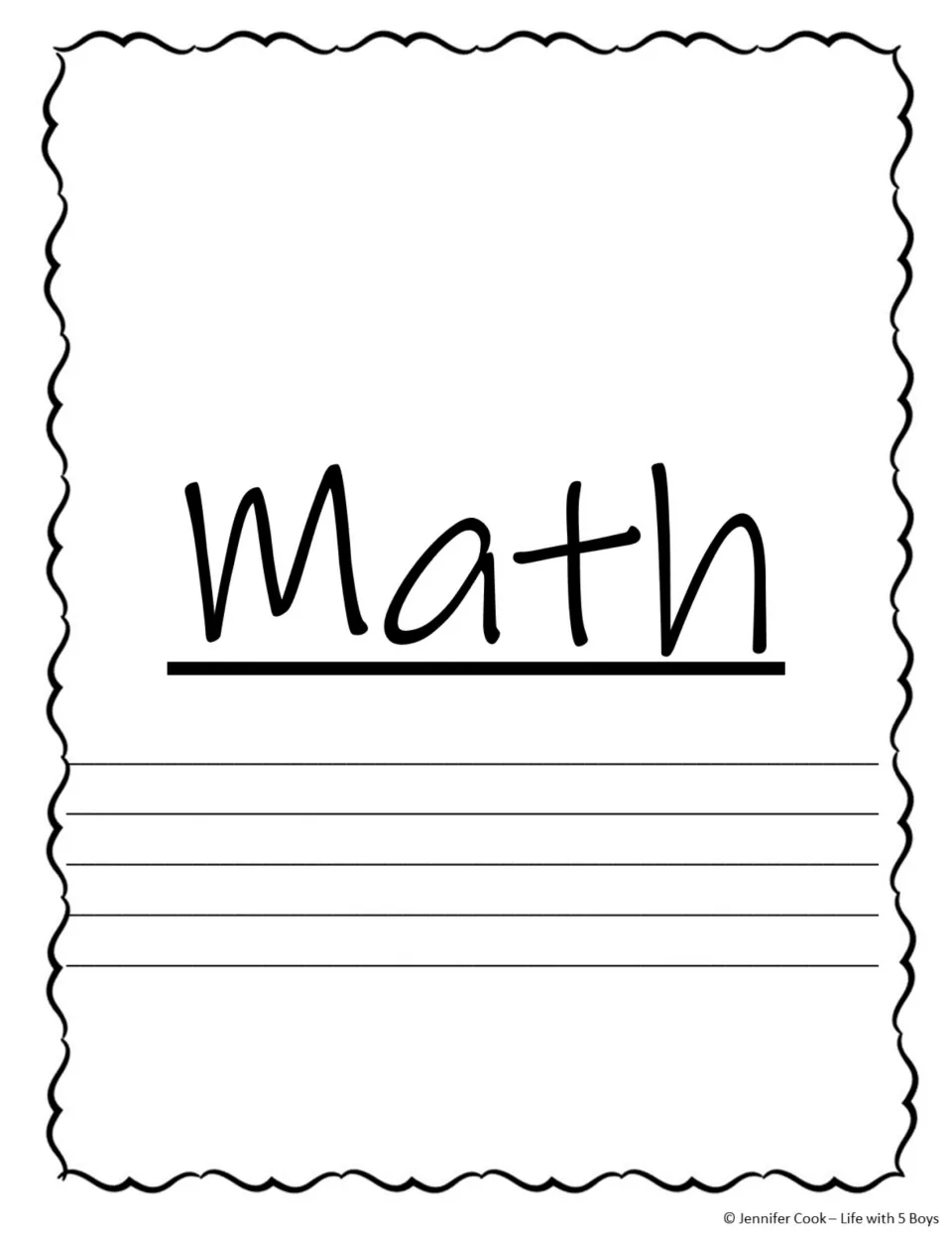 Math subject title page with space for teacher notes about activities in the emergency substitute plans