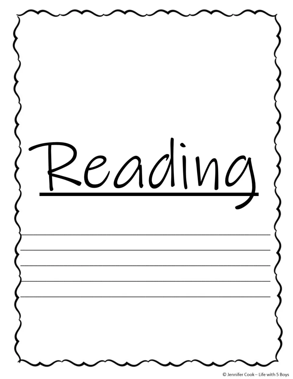 Reading subject title page with space for teacher notes about activities in the emergency substitute plans