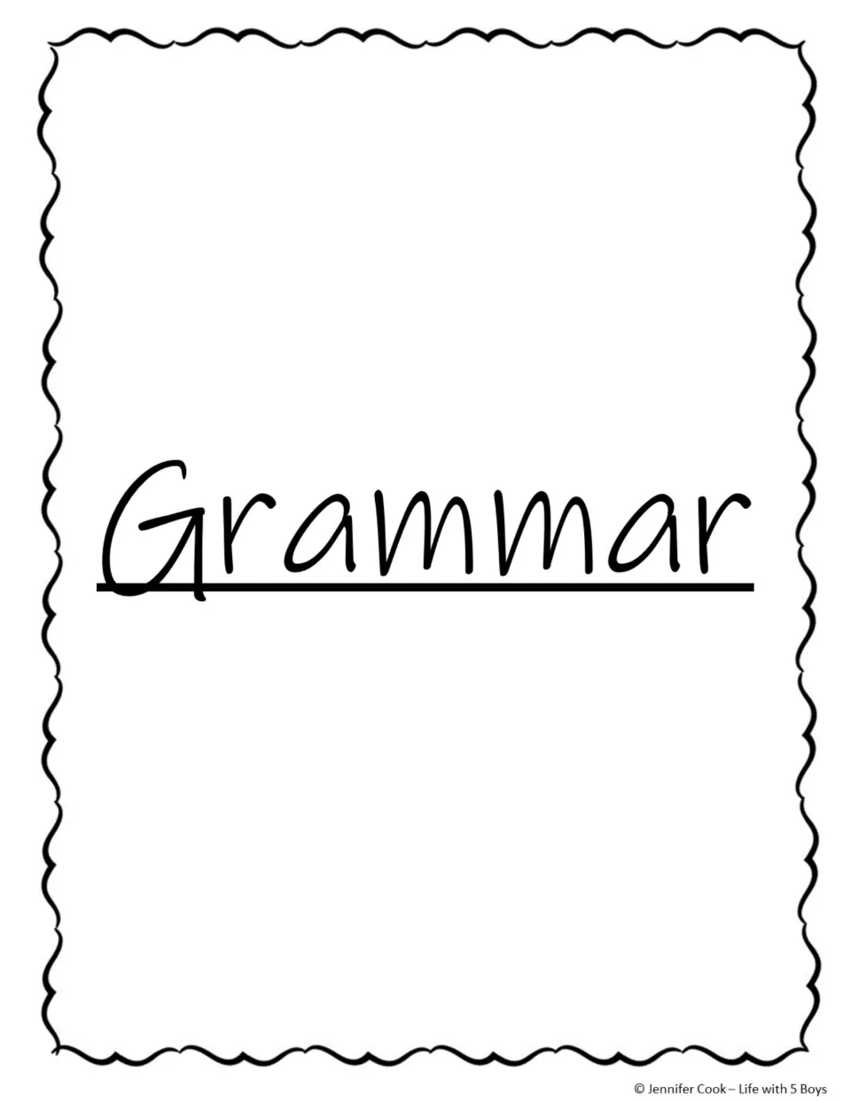 Grammar subject title page for organizing an emergency substitute's activities, without added teacher notes