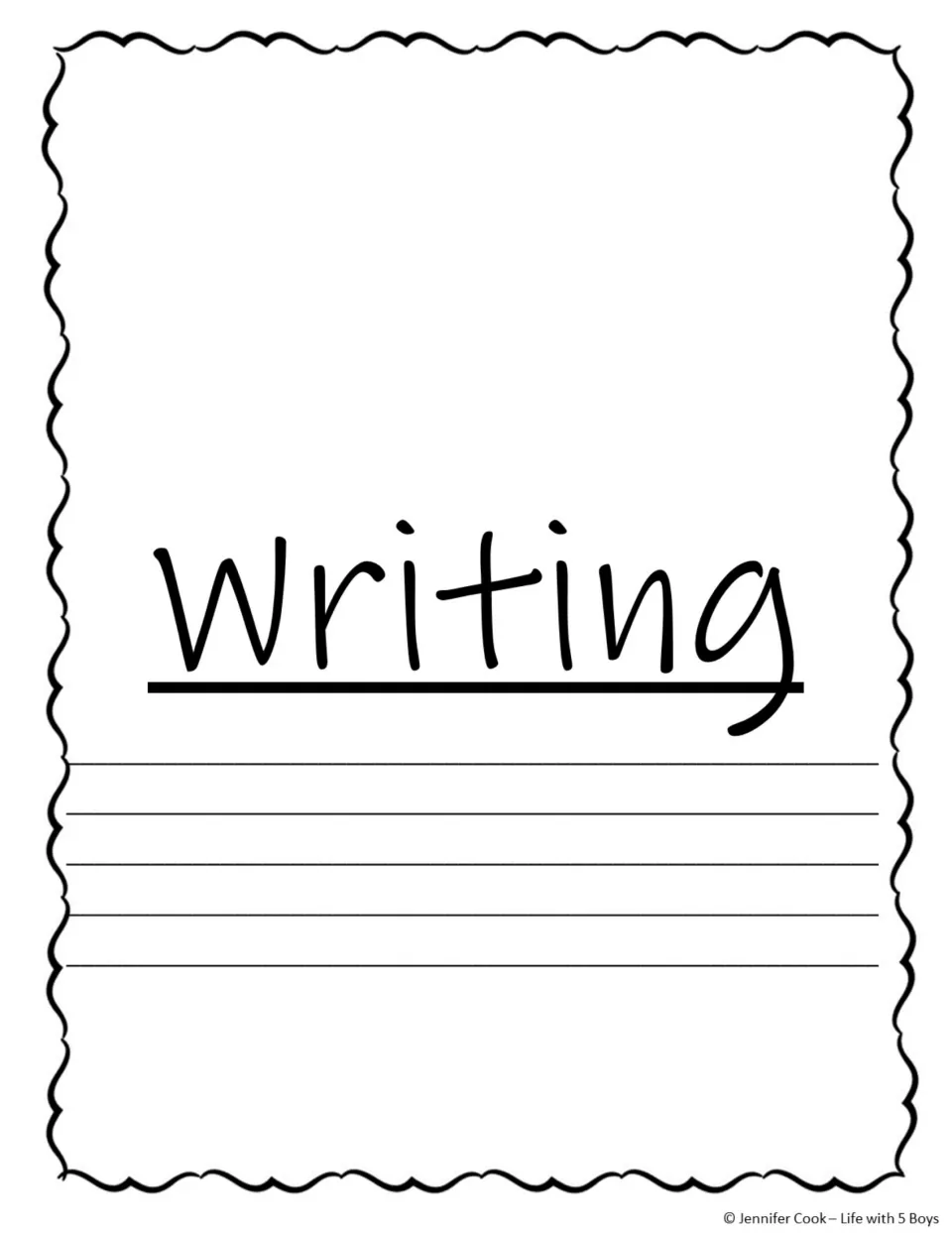 Writing subject title page with space for teacher notes about activities in the emergency substitute plans