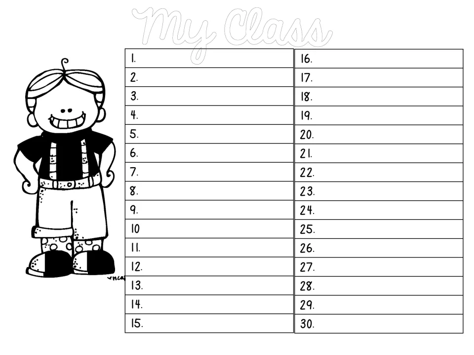 My Class roster form provides 30 numbered spaces for student names in the substitute teacher information packet