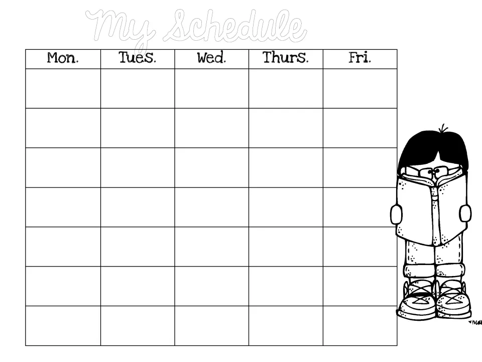 My Schedule form provides a Monday-through-Friday weekly schedule to complete for the substitute teacher