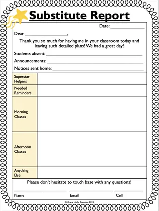 Substitute Teacher/TOC Daily Report Forms for Elementary & High School – sample page 2