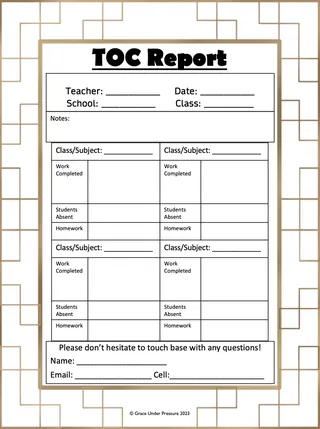Substitute Teacher/TOC Daily Report Forms for Elementary & High School – sample page 3