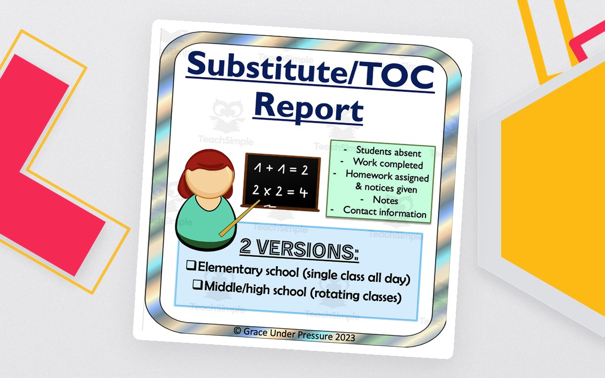 Substitute Teacher/TOC Daily Report Forms for Elementary & High School preview