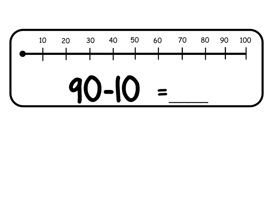 Final task card, 90-10, asking students to take one jump of ten back on a number line from 10 to 100 and write the answer