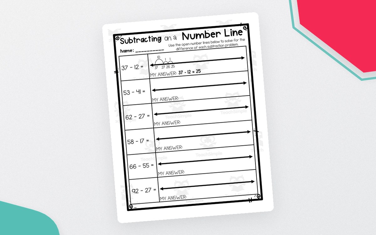 Subtracting on a Number Line – 3-Page Worksheet preview
