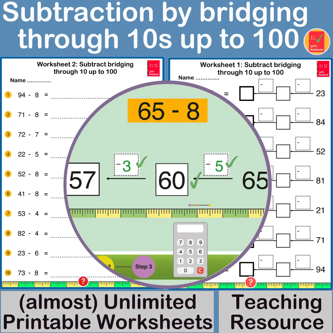 Subtraction by bridging through 10s up to 100 – cover