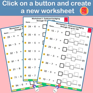 Subtraction by bridging through 10s up to 100 – sample page 2