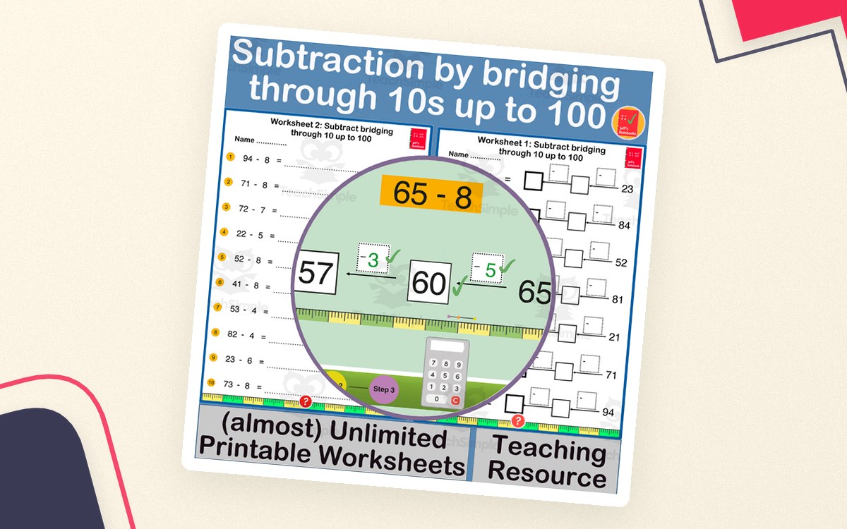 Subtraction by bridging through 10s up to 100 preview