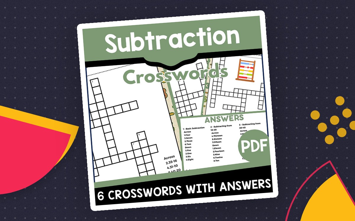Subtraction Crosswords cover with six puzzle and answer-page previews.