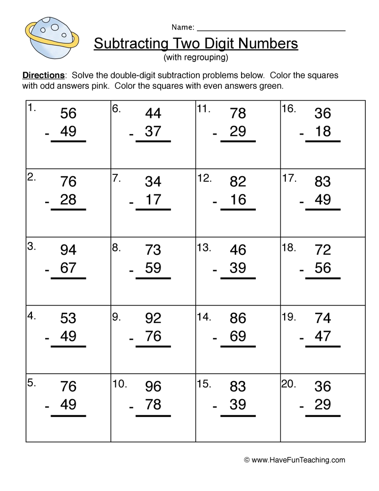 Subtraction Double Digit Regroup Worksheet teaching resource preview