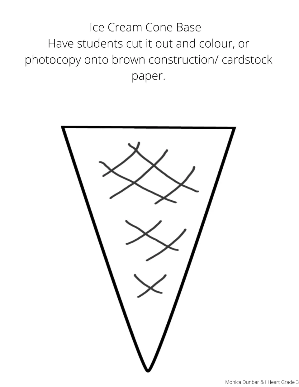 Second ice cream cone base template for the subtraction craft, featuring a pointed cone to cut and color