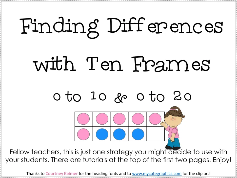 Finding Differences with Ten Frames cover for 0 to 10 and 0 to 20, showing a ten frame of 6 pink and 3 blue counters