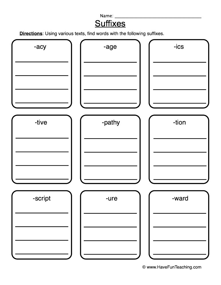 Suffixes Word List Worksheet teaching resource preview