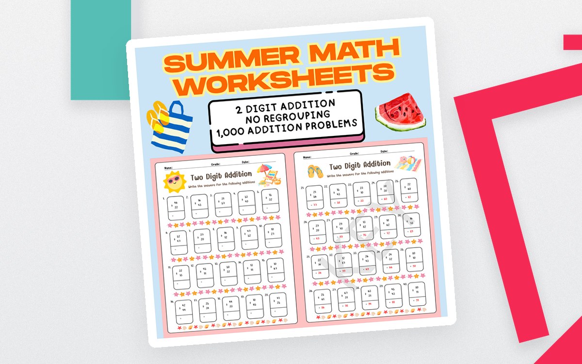 Summer 2 Digit Addition Worksheets No Regrouping | Grade 1 Math teaching resource preview
