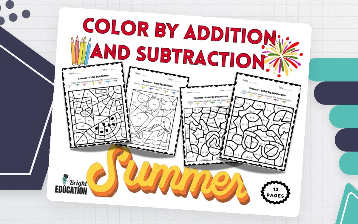Summer Break Color by Addition and Subtraction – Math Coloring Sheets preview