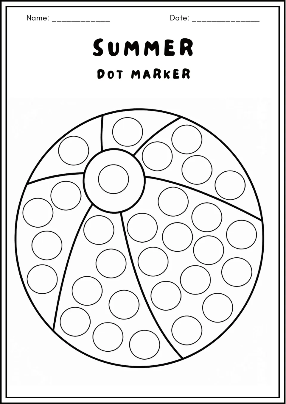 Summer Dot Marker beach ball: students stamp a dot in each of the circles on the ball's stripes and its center cap