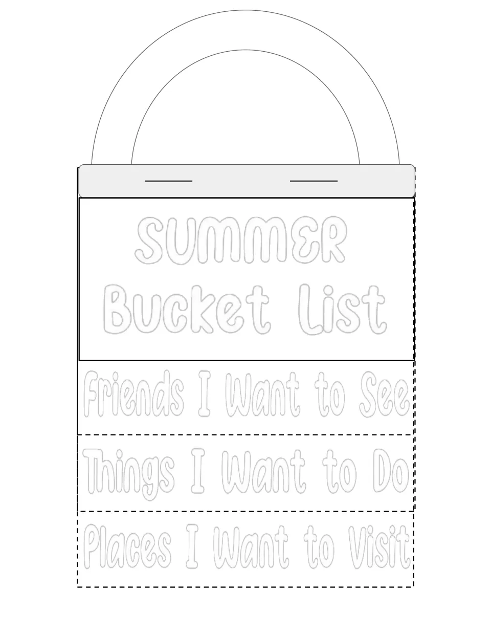 Finished bucket model: stacked flaps read Friends I Want to See, Things I Want to Do and Places I Want to Visit