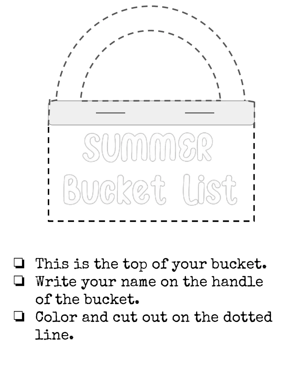 Bucket top cut-out piece: students write their name on the handle, then color and cut out the bucket top on the dotted line