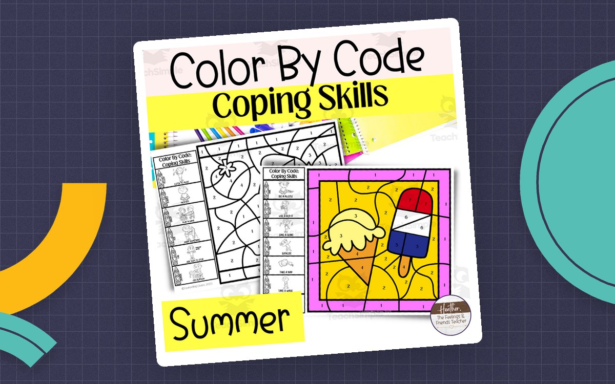 Summer Color By Code | Coping Skills Activity Pack preview: Eighteen color-by-code pages