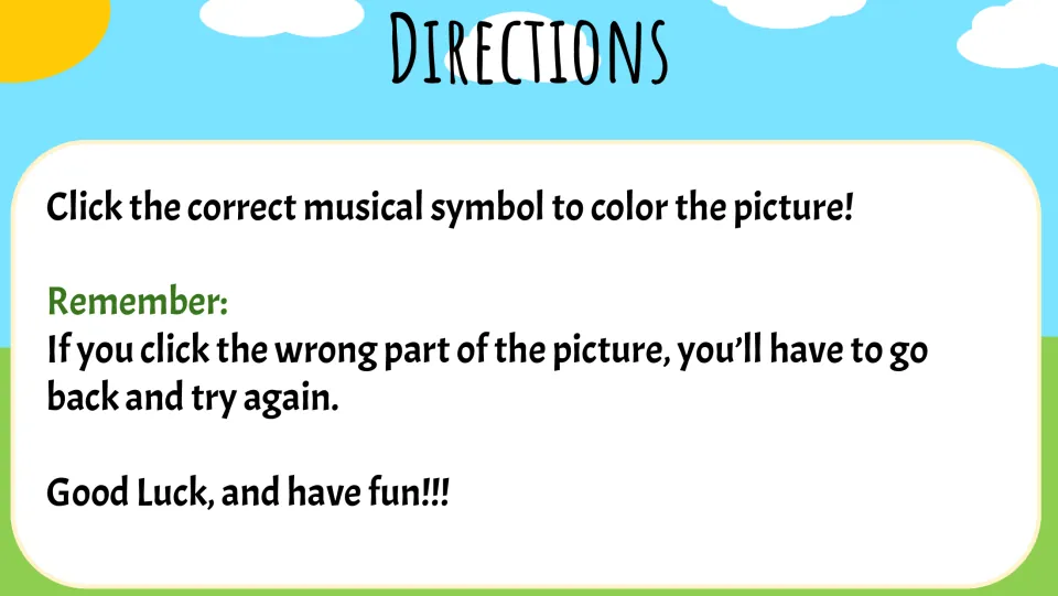 Activity directions: click the correct musical symbol to color the picture; go back and retry wrong choices