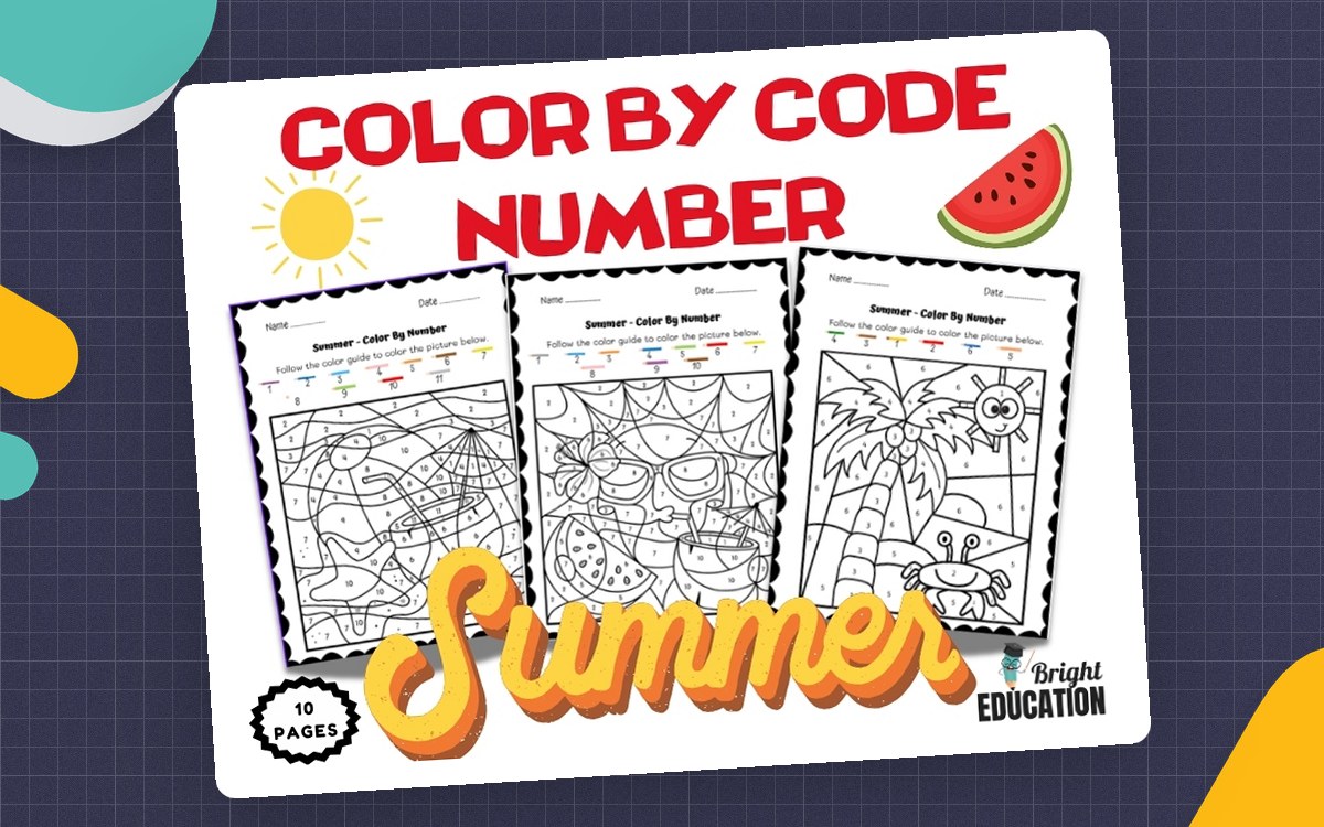 Summer Color By Code Number – End of the Year Math Coloring Sheets preview