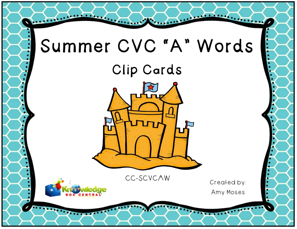 Cover of Summer CVC “A” Words Clip Cards, created by Amy Moses and published by Knowledge Box Central