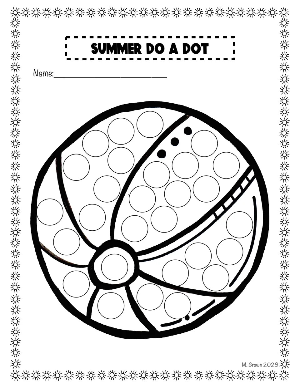 Beach ball with curved panels: students dot every circle on each panel and the center cap, using markers or crayons