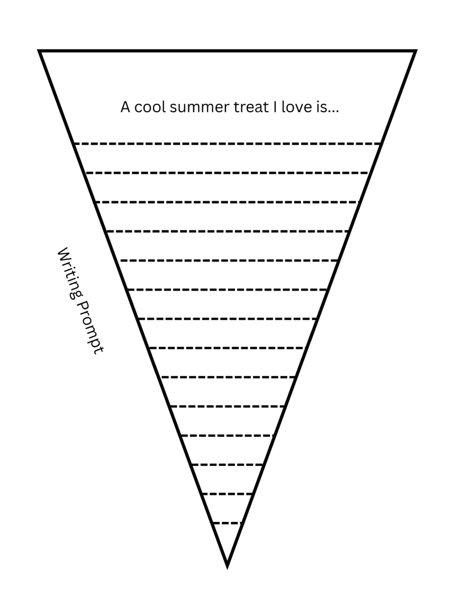 Cone writing prompt 'A cool summer treat I love is...': students cut out the cone and describe a favorite cold treat