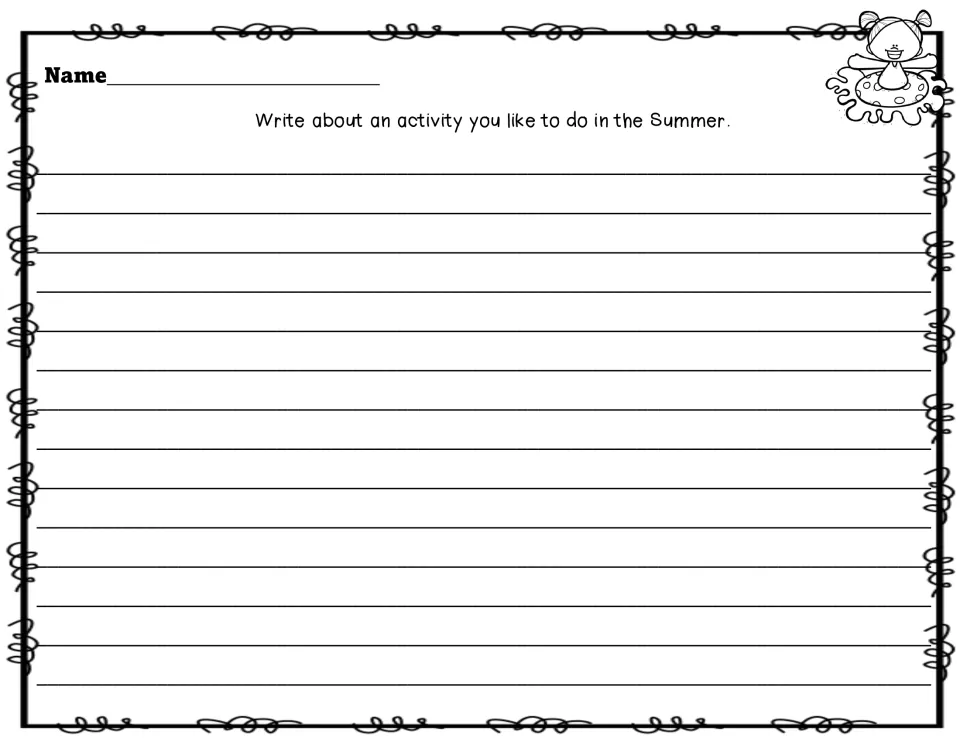 Summer activity paragraph: students write a longer piece about an activity they enjoy in summer on wide-ruled paper
