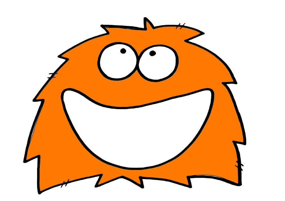 Orange monster mat: a fuzzy orange monster with a toothless open grin where children drop orange objects as they classify