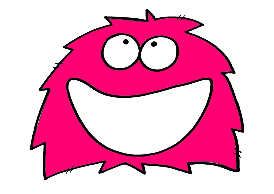 Hot pink monster mat: a deep pink furry monster smiling wide with a blank white mouth for sorting hot pink items into