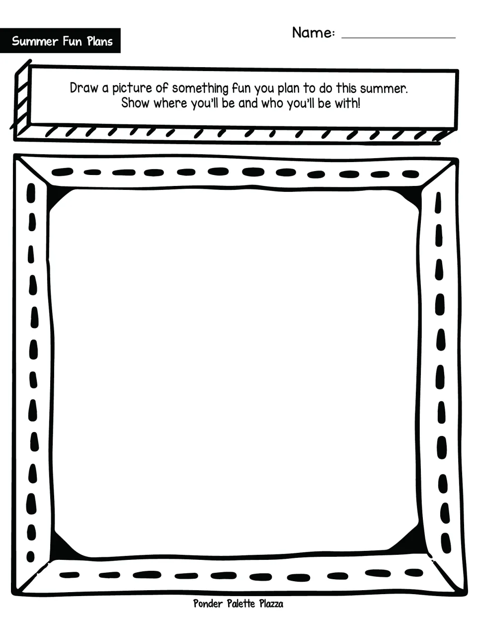 Summer Fun Plans drawing page: students draw a fun summer plan, showing where they will be and who they will be with