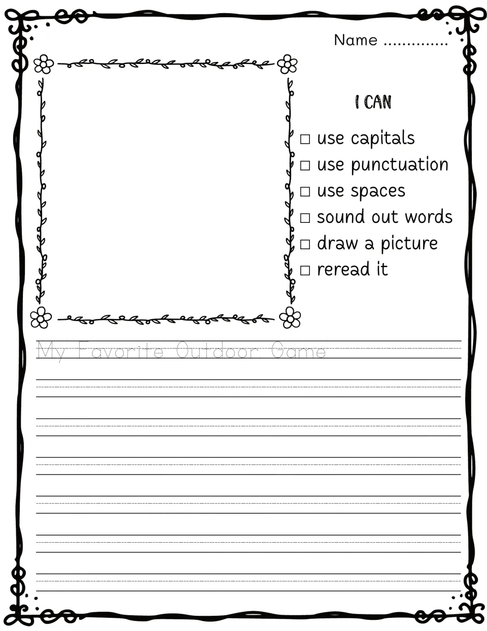 My Favorite Outdoor Game: students draw the game and write about it, then use the I CAN checklist to review their writing