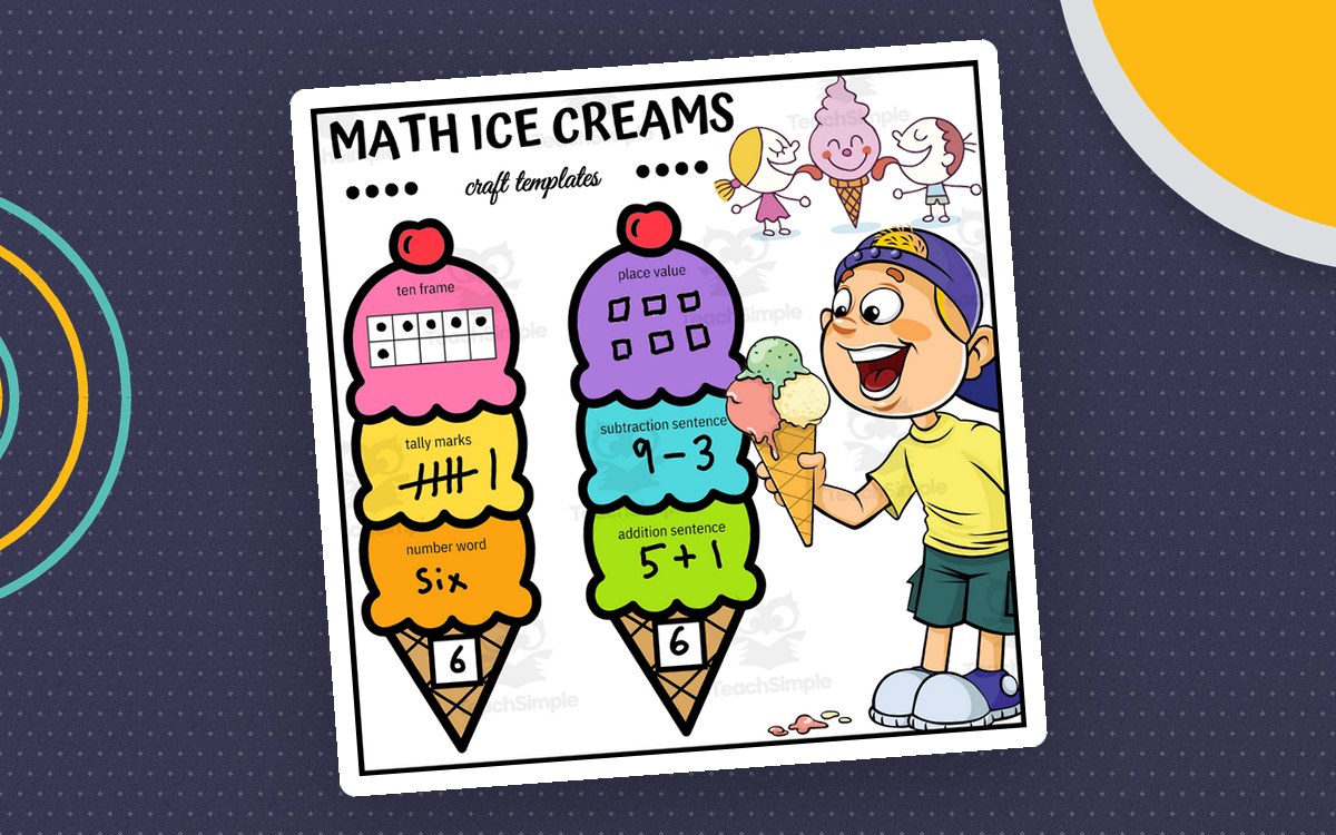 Summer Math Fun: Ice Cream Craft - Numbers 1-20 preview: Six-page ice-cream craft set