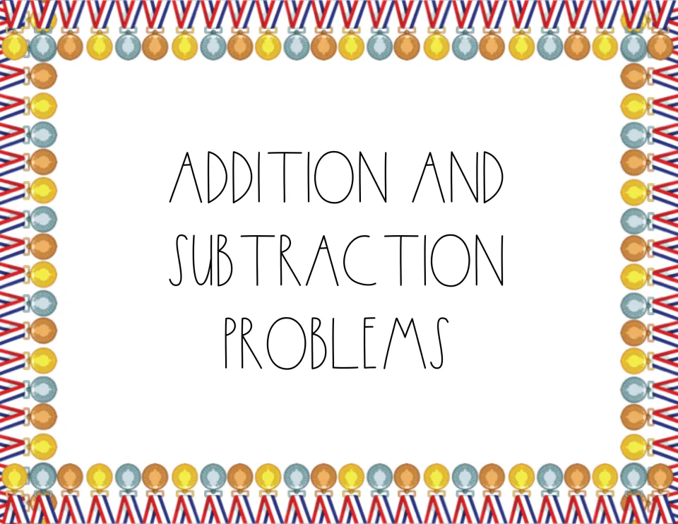 Section title page reading Addition and Subtraction Problems, opening the Olympic medal-themed add/subtract task cards