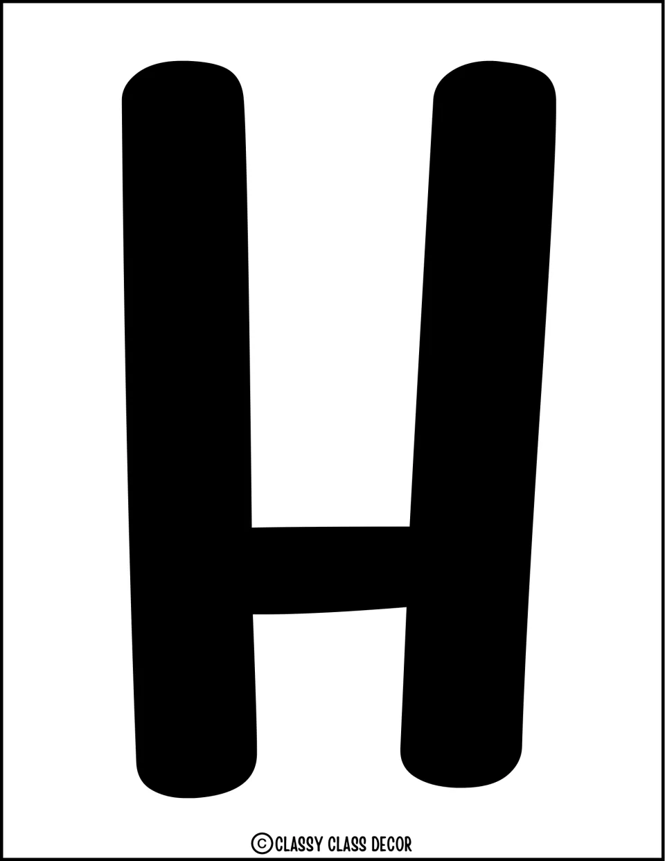 Summer door lettering: a full-page solid black bubble letter H to cut out and post as part of the door or board title