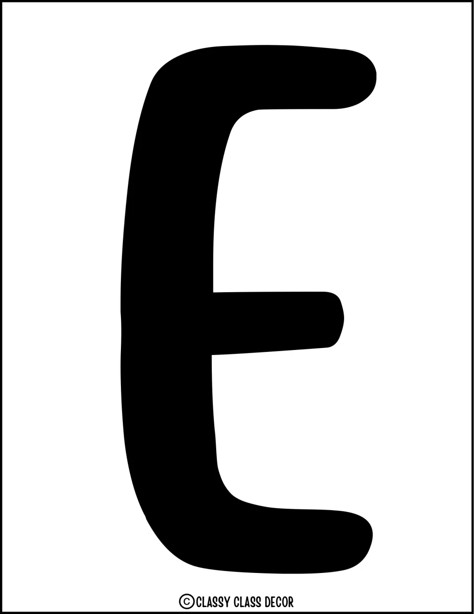Summer door lettering: a full-page solid black bubble letter E, the second letter shown, to cut out for the display title